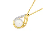 9ct Gold Freshwater Pearl & Diamond Slider Pendant in White