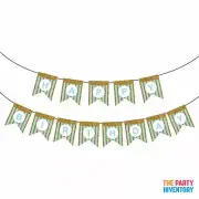 Blue Happy Birthday Bunting with Gold Glitter Stripes Birthday Party Decoration