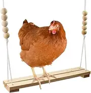 AIMALL Wooden Parrot and Chicken Swing - 15.7in Large Pet Swing for Birds, Roosters, and Hens, 4ft Adjustable Rope with Handcrafted Beads