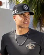 [The Mad Hueys] The Mad Hueys Men's H Series Twill Trucker Cap in Black One Size Black