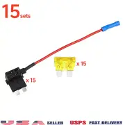 15 Pack Add-a-Circuit Fuse Tap Adapter with 20A Standard Blade Fuse for Car Boat