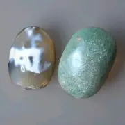 Lot Of 2 Polished Orca Agate and Blue Amazonite Palmstones - USA