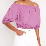 Old Navy Womens Off-Shoulder Peasant Cropped Top Lilac Purple Size L