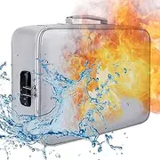 [Generic] Blelsa Fireproof Document Bag with Lock Zipper Closure Fire& Water Money Bag Storage Pouch Organizer Case Home Office Travel Safe Bag for Documents Files Money Cards Passport Silver with Lock