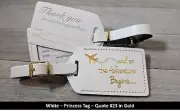 50 White (Princess Style) wedding luggage tags, bonded leather $3.50 each