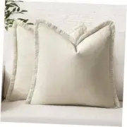 Set of 2 Linen Throw Pillow Covers 18x18 Inch (Pack of 2) Natural Beige
