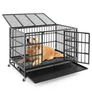 Costway 120CM Foldable Metal Dog Cage Chew-proof Dog Crate Portable Dog Kennel Crate w/Lockable Wheels