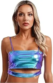 [GRRKDFQ] Women Lingerie Cut Out Slit Crop Top Sparkly Glitter Adjustable Straps Short Vest