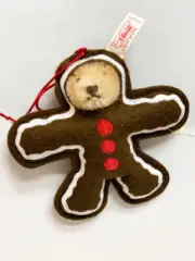 MIB Steiff Mohair Gingerbread Man Bear Christmas Tree Holiday Ornament White Tag
