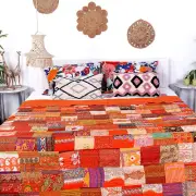 Indian handmade silk patchwork kantha quilt bohemian bedspread Blanket Throw