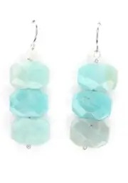 Amazonite Blue Octagon 15mm Natural Gemstone .925 Sterling Silver Earrings 1.75"