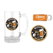 3pc LMD Weekend Forcast 490ml Stein Glass Mug/Bottle Opener/Coaster Drink Pad