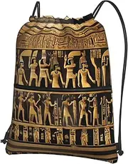 Egypts Hieroglyphics Print Drawstring Backpack Gym Bags Sports Bags With Zipper Pocket For Travel Beach, Black, One Size