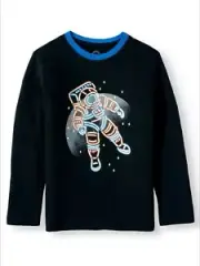 Wonder Nation Boys Long Sleeve Shirt X-Large (14-16) Black With Moon & Astronaut