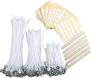 MILIVIXAY 606 Pieces Candle Making Supplies,300 Pieces Cotton Wicks, 300 Pieces Candle Wick Stickers and 6PCS Wooden Candle Wick Holders - Wicks Coated with Wax, Cotton Wicks Kits for Candle Making.