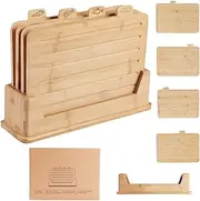 4 Pcs Bamboo Chopping Board with Stand, Wooden Cutting Board Set with Juice Groove for Kitchen, Cutting Boards with Assortment Markers for Meat Prep, Cutting Meat, Fruits, Vegetables (1 Set)