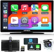 [2024 Upgrade] Wireless Apple Carplay & Android Auto with 2.5K Dash Cam, 1080P Backup Camera, Portable 9" HD IPS Screen for Car, GPS Navigation, Bluetooth, AirPlay, MirrorCast, AUX/FM Transmitter
