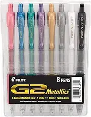 Pilot, G2 Metallics Gel Roller Pens, Fine Point 0.7 mm, Assorted Colors, Pack of 8