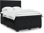 vidaxl Velvet Box Spring Bed Frame with Adjustable headboard - Pocket Spring Mattress with Breathable Topper - Queen Double Bed in Black for Bedroom