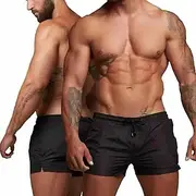 [Jiawu] Men's Gym Shorts Sweat-Absorbent Soft Sports Shorts Breathable Quick-Drying Beach Running Shorts (L) Black