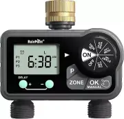 RAINPOINT Brass Sprinkler Timer 2 Stations, Large Digital Water Timer for Garden