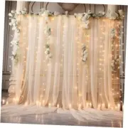 10x10ft Tulle Backdrop Curtain with Lights String 2 Panels(5*10FT) Champagne