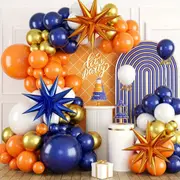 121Pcs Orange And Blue Balloon Arch Set Navy Royal Navy Blue Gold Orange Balloon Garland Set With 4D Star Chrome Latex