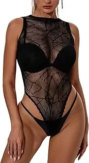 [Fanmorph] Sexy Fishnet Bodysuit – Mesh Lingerie One-Piece See Through Mesh Teddy Lingerie for Women sheer bodysuit, Black