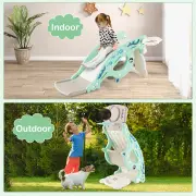 Costway4-in-1 Kids Slide Rocking Toy Toddler Slide with Rocking Horse and Basketball Hoop-Green
