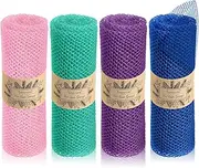 Teenyyou 4 Pieces African Exfoliating Net African Bath Net Colorful Cloth Towel Long Net Sponge Bath Towel Body Back Scrubber for Shower for Daily Use(Cyan Purple Pink Blue)