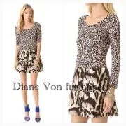 $498 NEW Authentic DVF Diane von Furstenberg KAY Leopard Printed Dress 2 4 6