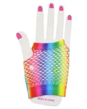 Short Rainbow Fishnet Gloves