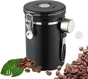 Airtight Coffee Canister, 1.8L/60oz Large Stainless Steel Kitchen Storage Container with Measuring Scoop, Date-Tracker and CO2-Release Valve for Grounds Coffee Beans Tea Sugar Cereal Flour(Black)