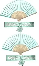 2pcs Delicate Chinese Style Folding Fan Bamboo Frame Handheld Adornment Fan with present Box for Women Green for Summer Events Parties and Home