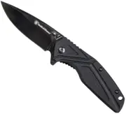 Smith & WessonFlipper Knife 3" Black Plain Blade Blk Rub Alum 1084308