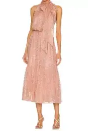 Zimmermann Sleeveless Tie Neck Dress | Blush/Gold, Belt, Silk, Neck Tie