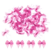 50Pcs Mini Chiffon Ribbon Bow 1" Mini Fabric Satin Craft DIY Rose Red
