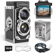 Retro Mini Digital Camera, Chuzhao 1080P FHD Video 12MP Auto Focus Retro Camera with 16G Card Double Filter Photo Camera, USB Compact Vintage Digital Camera for Beginners Teenagers Children Adults