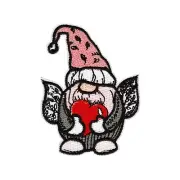 Valentine's Day Gnome Embroidered Iron-On Patch with Heart