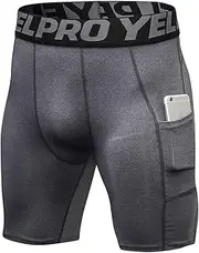 [SPVISE] Compression Shorts Men 3 Pack, Dry Fit Compression Underwear Spandex Running Shorts Mens Workout Athletic Short Pocket, 1 Pack # Grey, Small