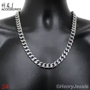 24"MEN 316 L Stainless Steel HEAVY WIDE 11x5mm Silver Cuban Curb Chain Necklace