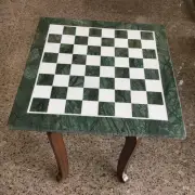 15" Green Marble Chess Table Top Inlay With Pieces
