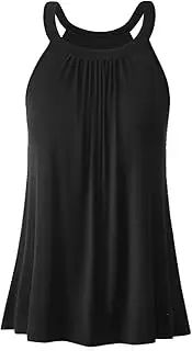 [Knuffnee] Women Halter Neck Top Built in Bra Tank Tops Flowy Loose Fit Camisole Vest S-XXXL