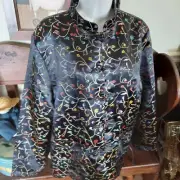 ROBERT LOUIS BLACK FLORAL JACKET MANDARIN COLLAR SILK BLEND WOMEN'S XL BEAUTFUL!