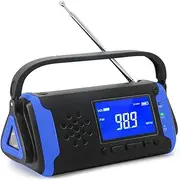 Solar Charging Emergency Weather Radio Portable Crank Bluetooth Radio with 4000mAh Battery, Flashlight, SOS Alarm, for Household Emergency and Outdoor Survival,Blue