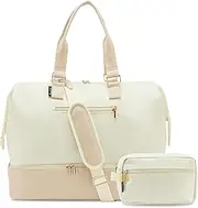 [Uselike] Weekender Bags for Women, Large Travel Duffel Bag with Shoes Compartment, Carry On Overnight Tote Bags with Toiletry Bags, Hospital Bags for Labor and Delivery, Beige, Medium