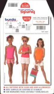 Burda 9578 Sewing Pattern, Girls' Top, Size 3-10, Uncut, Factory Folded