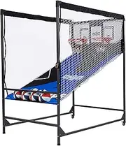 Premium Arcade Cage Basketball Game with Steel Frame and Polycarbonate Backboard, Dual Shot LED Scoring with 6 Size 8.5 Inch Basketballs