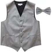 New Men's Vertical Tone on Tone stripes tuxedo Vest Waistcoat & bowtie gray