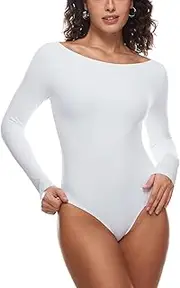 [INLYRIC] Women's Cloudsfit Round Collar Long Sleeve Bodysuit Boat Neck Double Layerd Stretchy Basic Tops